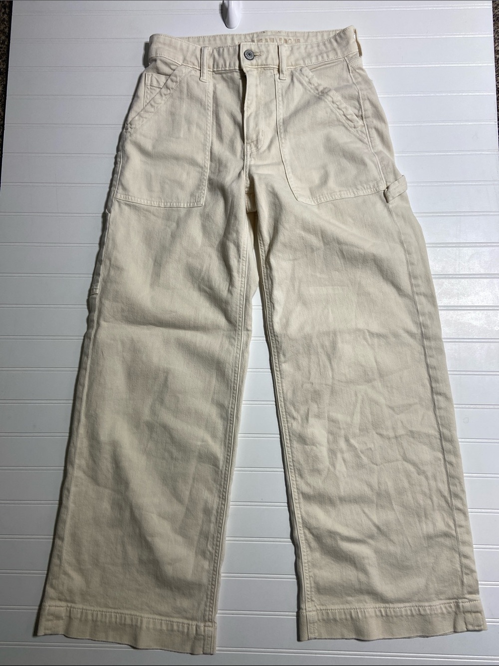 AE Stretch High-Waist Baggy Wide-Leg Utility  Pants Size 2S Cream EUC Streetwear